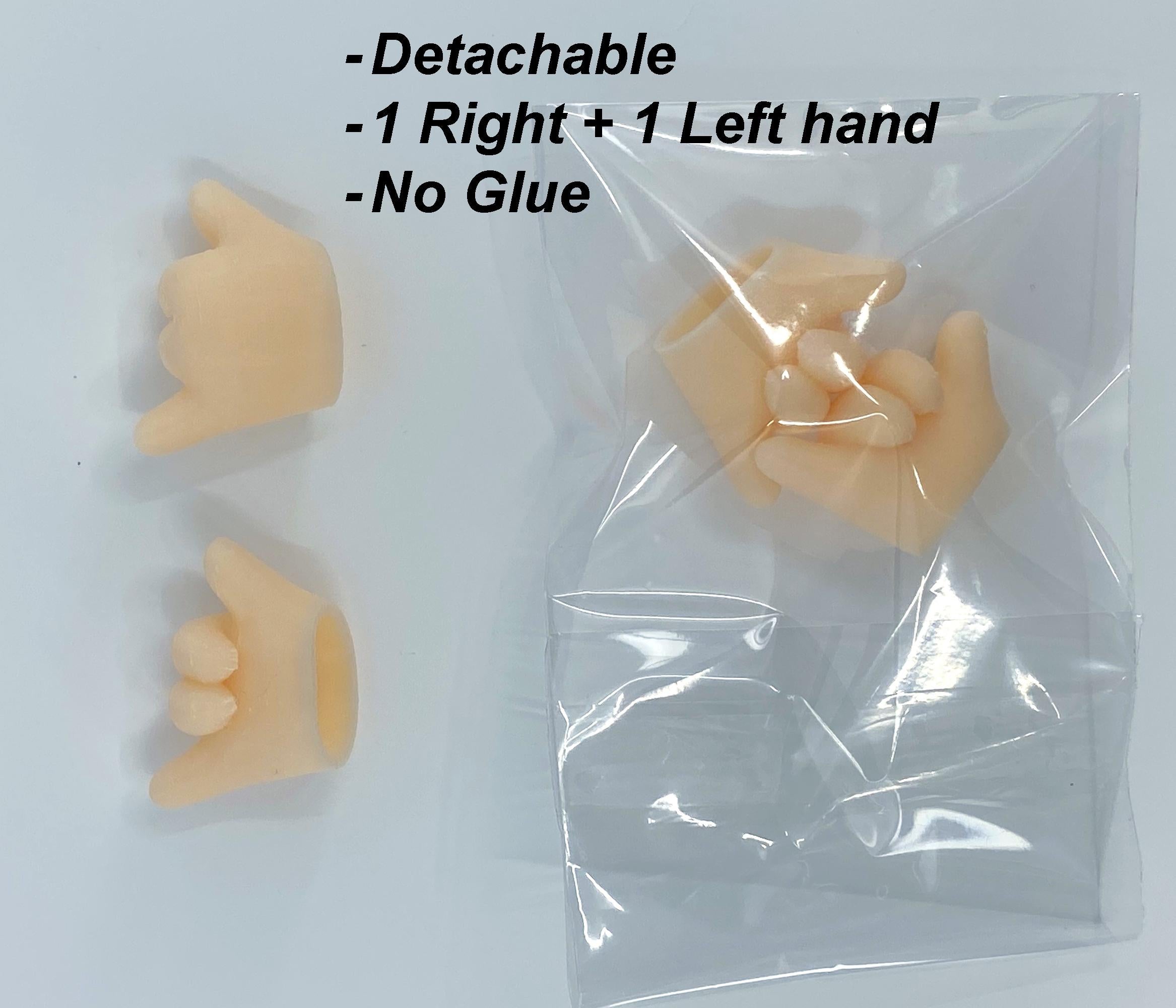 shaka hands accessories– Detachable 3D Printed Accessory, Funny Pose Part for Custom Figure
