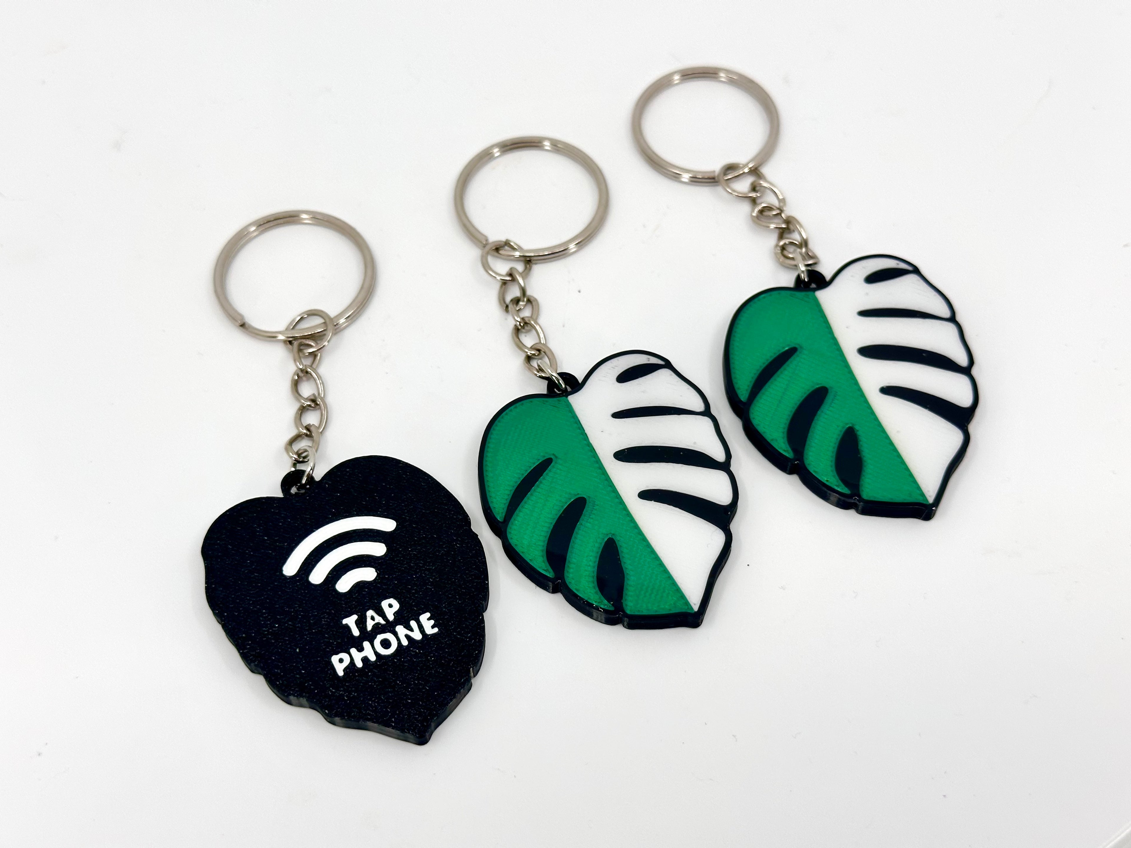 Monstera keychain nfc tag albo halfmoon- Digital business card - resin coating