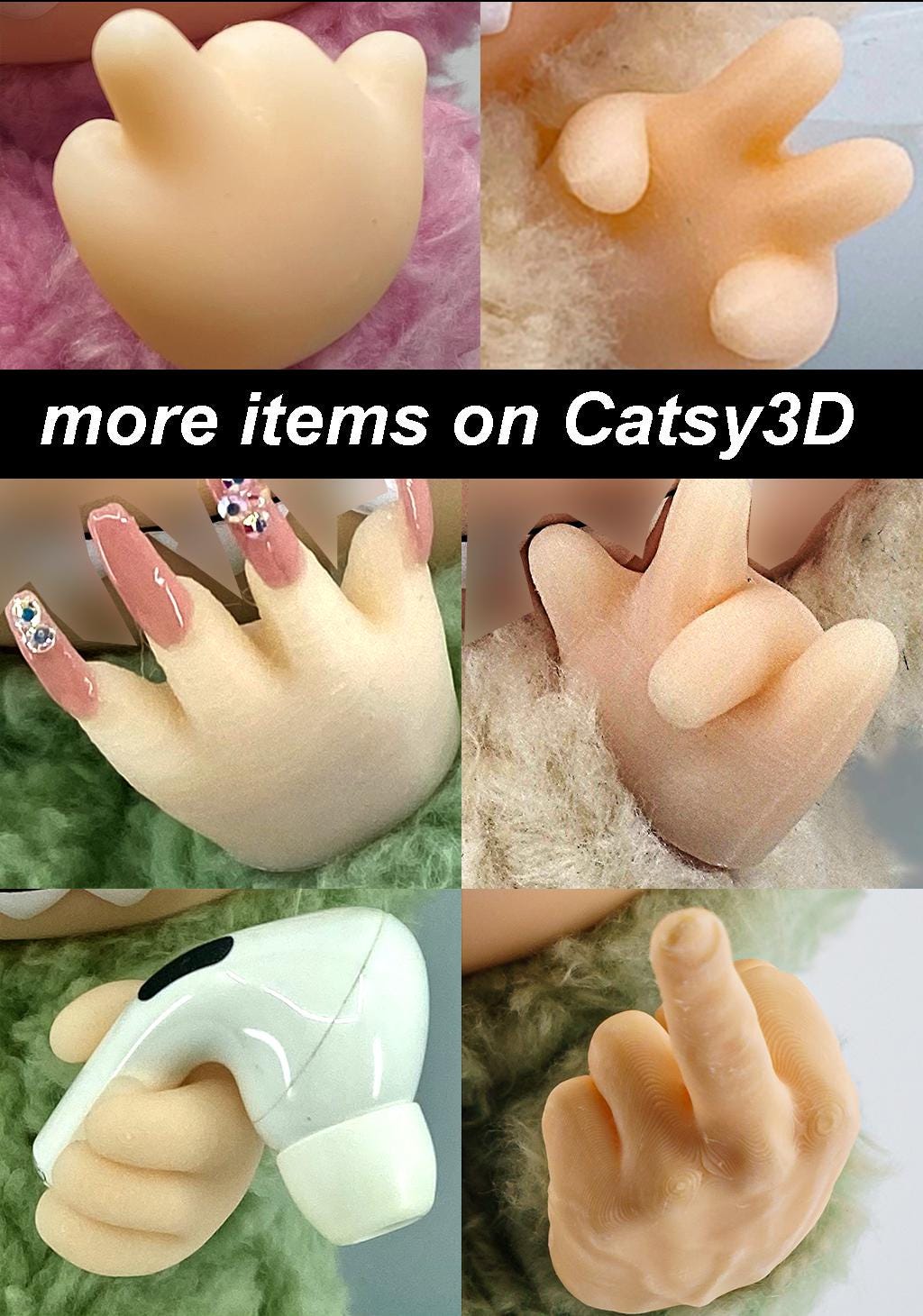 DIY Middle Finger hands for plushy– Detachable 3D Printed Accessory, Funny Pose Part for Custom Figure
