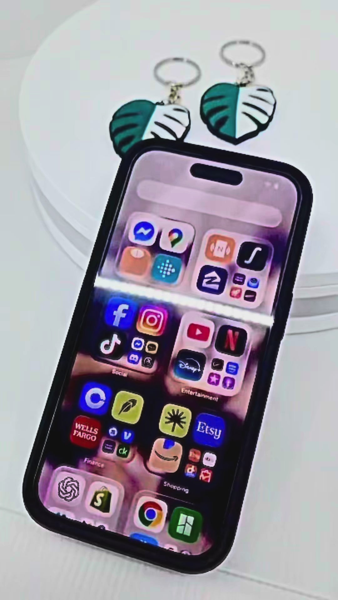 Monstera keychain nfc tag albo halfmoon- Digital business card - resin coating